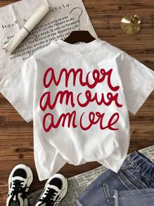 INAWLY T-shirt décontracté et ample pour femme avec imprimé, col rond et manches courtes