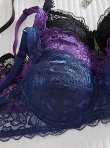 DesireSculpt 3 件套女士优雅蕾丝无钢圈文胸，性感法式浪漫内衣 - 彩色 - 查看 5