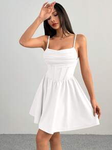 SHEIN PETITE 女士白色浪漫吊带背心连衣裙