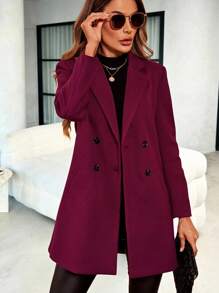SHEIN 秋冬翻领双排扣大衣