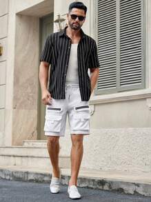 Manfinity VCAY 男士休闲多口袋抽绳腰直筒工装短裤男士带口袋短裤