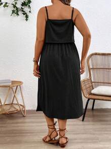 SHEIN Vestido camisero de mujer premamá de talla grande, de un solo color, con función de amamantamiento y cierre de lazo en la cintura - Negro - Ver 2