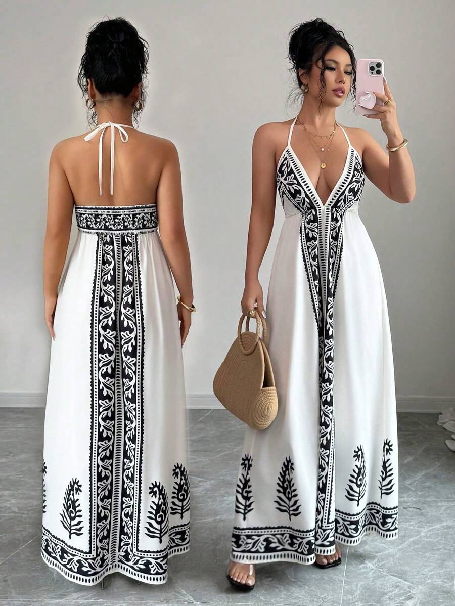 Chiquease Váy nữ cổ chữ V sâu in hoa - Nhiều màu - Xem 1