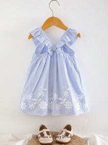 Cozy Pixies Baby Girl Plant & Floral Pattern Round Neck Ruffle Hem Dress