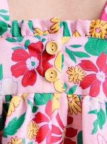 SHEIN 小女孩碎花无袖夏季度假连衣裙 - 彩色 - 查看 6