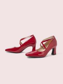 CUCCOO DOLLMOD Square Toe Shallow Sexy Chic Versatile Women's High Heel Pumps - Hot Pink - View 6