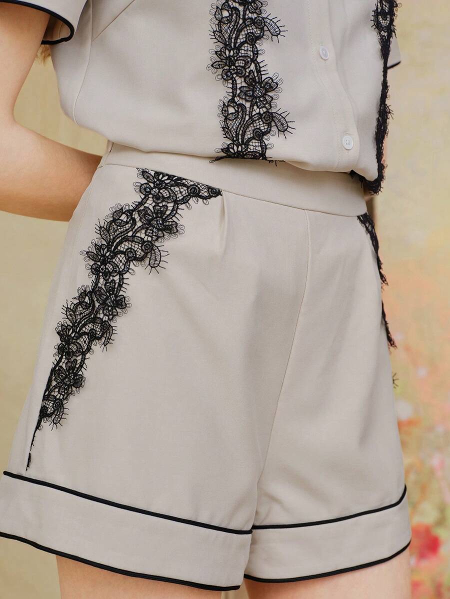 MOTF PREMIUM CONTRAST LACE COLORBOLCK SHORTS - Apricot - View 2