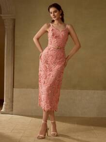 MOTF PREMIUM BELTED APPLIQUES CAMI DRESS - Watermelon Pink - View 7