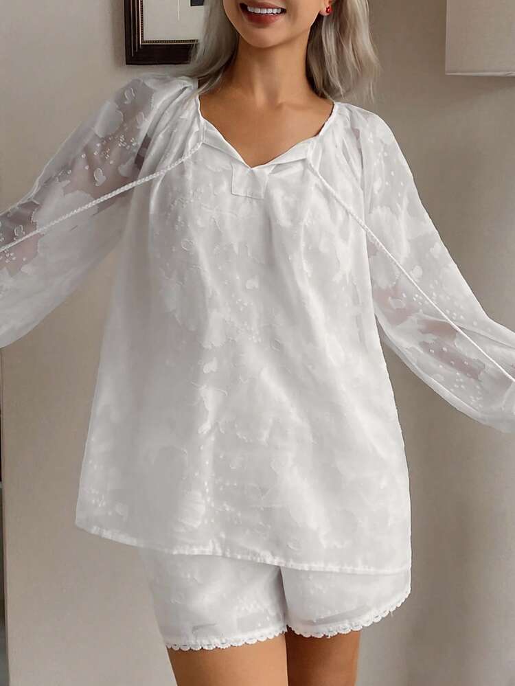 Bohemian Style Jacquard Fabric Women Pajama Set