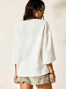 Easelle Summer Nomadic Simple White Coat Tops Cardigan Thin Coat All-Match Summer Outfits Poncho Linen Pants Women 4th Of July Clothes White Summer Tops