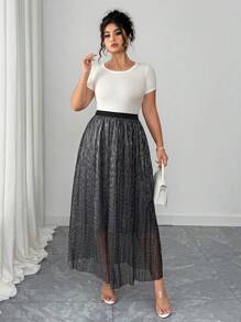 Elenzga Damen Rock in Große Größen mit Batikmuster und elastischem Bund, lässig - Schwarz - Übersicht 5