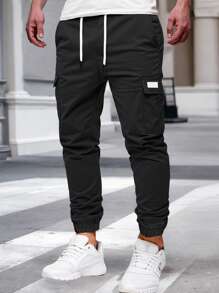 Manfinity Homme Pantalones cargo casuales de hombres con decoración de cordón en la cintura