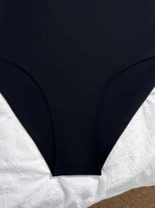 SHEIN Teen Girls' One-Piece Black Swimsuit, Fashionable, Elegant, Suitable For Swimming, Vacation, Summer, Beach, Pool Black One Piece Swimsuit Women Black Swimsuit Teen Swimsuit Black Bathing Suit Women Swimwear - Black - View 5