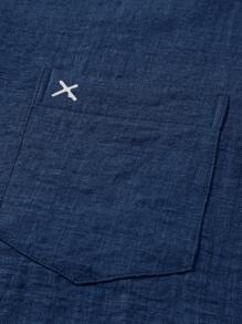 Manfinity Homme 男士休闲蓝色短袖纽扣衬衫 - 藏蓝色 - 查看 5