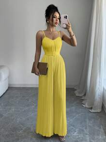 Elenzga Women's Fashion Ruched Camisole Jumpsuit, Spring/Summer - Yellow - View 6