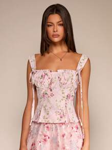 Glamine Débardeur femme à bretelles croisées et motif floral romantique, idéal pour les vacances. Convient pour les sorties, l'automne et la rentrée scolaire - Multicolore - Voir 9