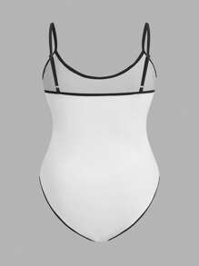 Calvaya Bộ đồ liền thân 2 mảnh không tay màu đen trắng đơn giản dành cho nữ, không tay, dây mảnh, dệt kim, có chi tiết viền tương phản - Nhiều màu - Xem 4