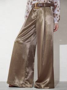 Aveloria Modichic Quần dài công sở cao cấp rộng rãi thanh lịch bằng vải satin dài tôn dáng có thắt lưng da giả cho nữ - Màu nâu  Mocha - Xem 6