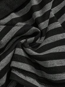 ROMWE Punk Style Vintage Music Festival Striped Contrast Color Drawstring Super Short Women Shorts - Black - View 4