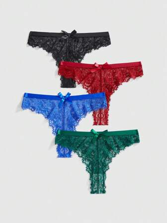 5-teiliges Spitze Schleifen Dekor Dreieck Unterwäsche Set