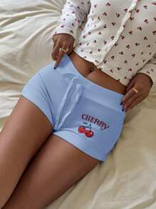 Comfortcana 樱桃印花抽绳腰修身短裤，蓝色 - 藍色 - 查看 6