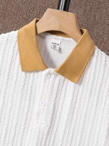 2pcs/Set Tween Boys' Casual Vacation Sporty Textured Fabric Polo Shirt And Elastic Waist Shorts, White Animal Pattern, Spring/Summer Wear