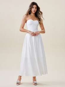 Chiquease Vestido de lino largo y elegante con escote halter para mujer, para fiestas de verano - Blanco - Ver 3