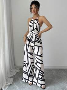 Elenzga Mono elegante envolvente de tela estampada para mujeres, adecuado para vacaciones y uso diario