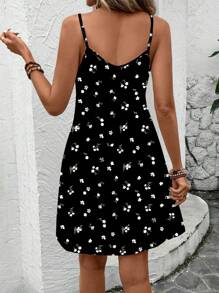 SHEIN LUNE Váy dài in hoa nhỏ gọn đơn giản, dây mảnh, cỡ lớn, phù hợp cho mùa hè, váy chống nắng cho nữ, váy chống nắng - Nhiều màu - Xem 2