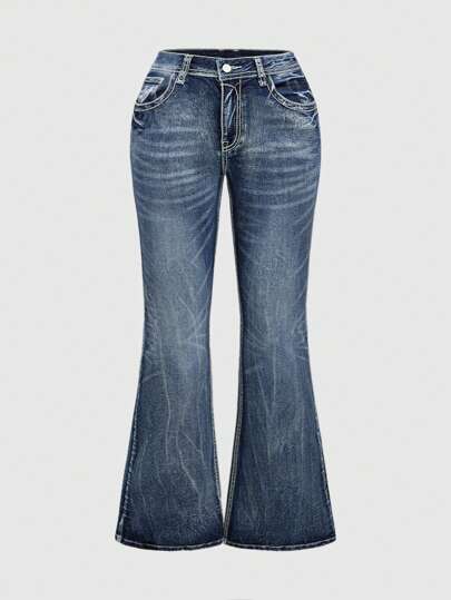 Grunge Punk Pantalones acampanados de talle extra bajo vintage desgastados de la Y2K para tallas grandes