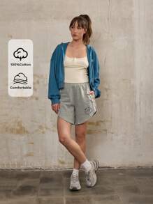 Nöista Women's Printed Shorts. Fleece Shorts Summer Women Shorts,Daily Leisure, Sports, Running, Yoga Casual Outfit - Grey - View 5