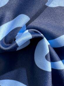 Swim Vcay Women Fashion Blue Floral Print Separate Swimsuit Set, Sexy Bikini Beachwear Suitable For Going Out For Summer Beach Vacation