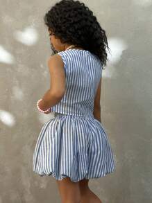 Coolane Kids Tween Girls Spring/Summer Streetwear Y2K Crop Tops Tank Tops Bubble Skirts Two Pieces Outfits - Blue and White - View 6