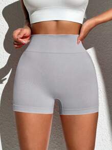 Easithlete Women's Single Light Gray Short Pants With A Sexy And Beautiful Bottom, Seamless Knitted High-Waisted Tummy-Reducing And Buttock-Enhancing Yoga Pants For Exercise, Compression, Soft Elasticity, And Breathable. Short Style Sport Pants With A Slim Fit, Suitable For Running, Cycling, Fitness, Outdoor Sports, Training. Thick Short Pants, Fashionable IN Style, Suitable For Spring, Summer And All Seasons. - Light Grey - View 6