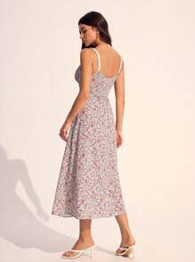 SHEIN Tall Vestido camiseta de verano de mujer con contraste de encaje floral estilo "ditsy" y nudo delantero - Multicolor - Ver 2