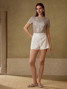 MOTF PREMIUM CAMISETA CON DETALLES DE PERLAS FALSAS Y RHINESTONES - Gris - Ver 5