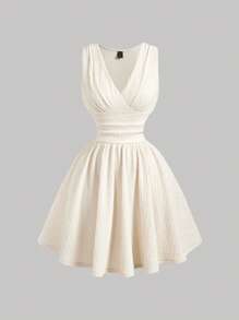 SHEIN MOD Gorgeous Court Peach V-Neck Dress With Pleated Details - Dreamy And Romantic, Perfect For Dates, Parties, Holidays, Tea Parties, And Birthdays V Neck Dress Cream Dress Tea Dress,Beach Outfits For Woman,Country Concert Outfit,Fairycore