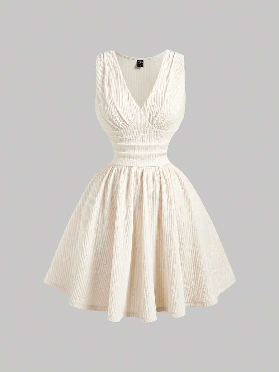 SHEIN MOD Gorgeous Court Peach V-Neck Dress With Pleated Details - Dreamy And Romantic, Perfect For Dates, Parties, Holidays, Tea Parties, And Birthdays V Neck Dress Cream Dress Tea Dress,Beach Outfits For Woman,Country Concert Outfit,Fairycore