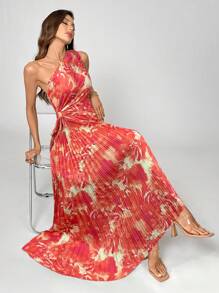 Firerie Váy suông hở eo in họa tiết nhiệt đới thanh lịch cho nữ đi biển, thích hợp mặc hàng ngày và đi nghỉ - trái cam - Xem 4