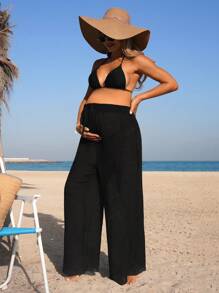 SHEIN Spodnie ciążowe, luźne, jednokolorowe, okrywające, modne na lato