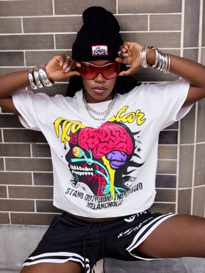 Street Life Women's Casual Letter Print Round Neck Short Sleeve T-Shirt, Versatile For Summer