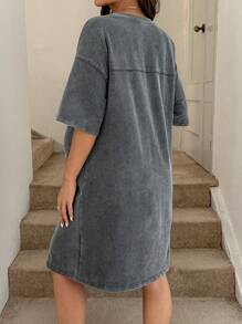 SHEIN Effen kleur zwangerschapsjurk met ronde hals en verlaagde schouders, casual zomerjurk met slijtage