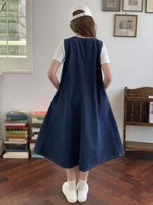 DAZY Vestido peto vaquero sin mangas para niñas preadolescentes para otoño, ropa de vuelta al colegio