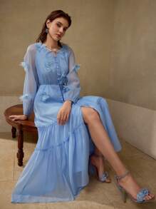MOTF PREMIUM APPLIQUES SPLIT THIGH DRESS