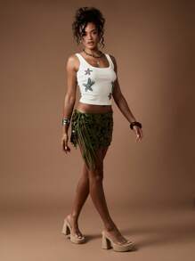 MISSGUIDED Minifalda con lentejuelas, con cordones laterales, para ocasiones festivas, de noche, con brillo, con adornos, para usar en discotecas y baile