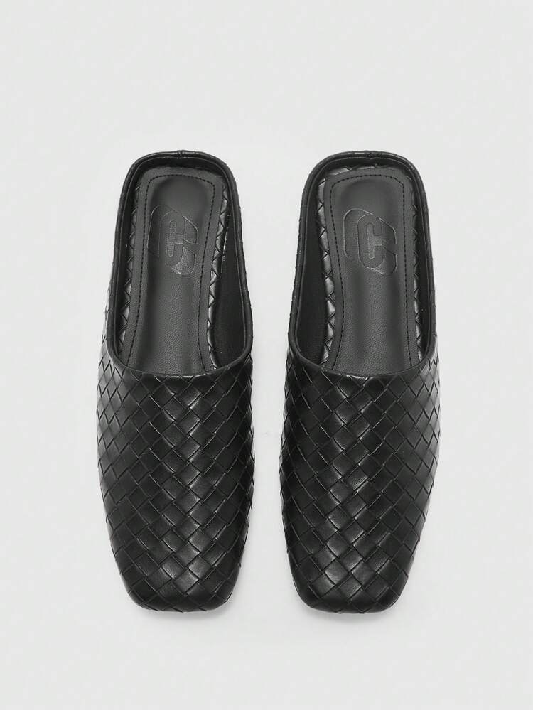 CUCCOO BIZCHIC Brown Woven Material Fashion Square Toe Slip-On Flat Sandals For Women For Christmas Spring Shoes