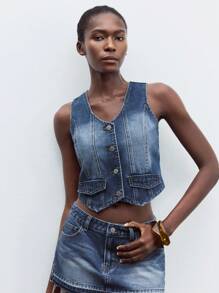 Maija Chaleco vaquero casual sin mangas de un solo abotonado para mujer, ideal para verano
