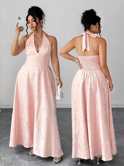 Elenzga 加大码 V 领喇叭裙，优雅浪漫的女士婚礼晚礼服，夏季蝴蝶结套装