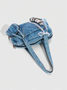 ROMWE Grunge Punk 1 件时尚流苏蝴蝶结装饰女士单肩包，星星链条吊坠斜挎包 - 彩色 - 查看 4