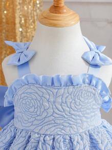 Elladie kids 女婴春夏细肩带超大蝴蝶结花卉 A 字裙，舒适休闲穿着，适合花童或生日派对和节日等特殊场合 - 藍色 - 查看 4